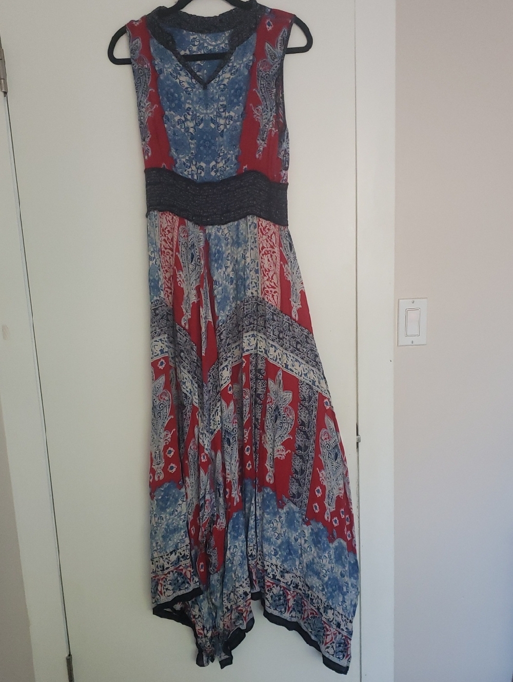 Bohemian Red & Blue Printed Maxi Skirt